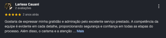 Avaliação no Google de Larissa Cauani para a Souza Advocacia