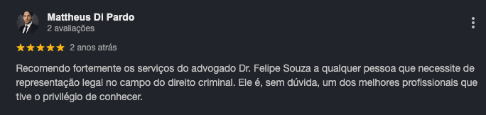 Avaliação no Google de Mattheus DI Pardo para a Souza Advocacia