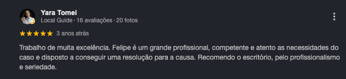 Avaliação no Google de Yara Tomei para a Souza Advocacia